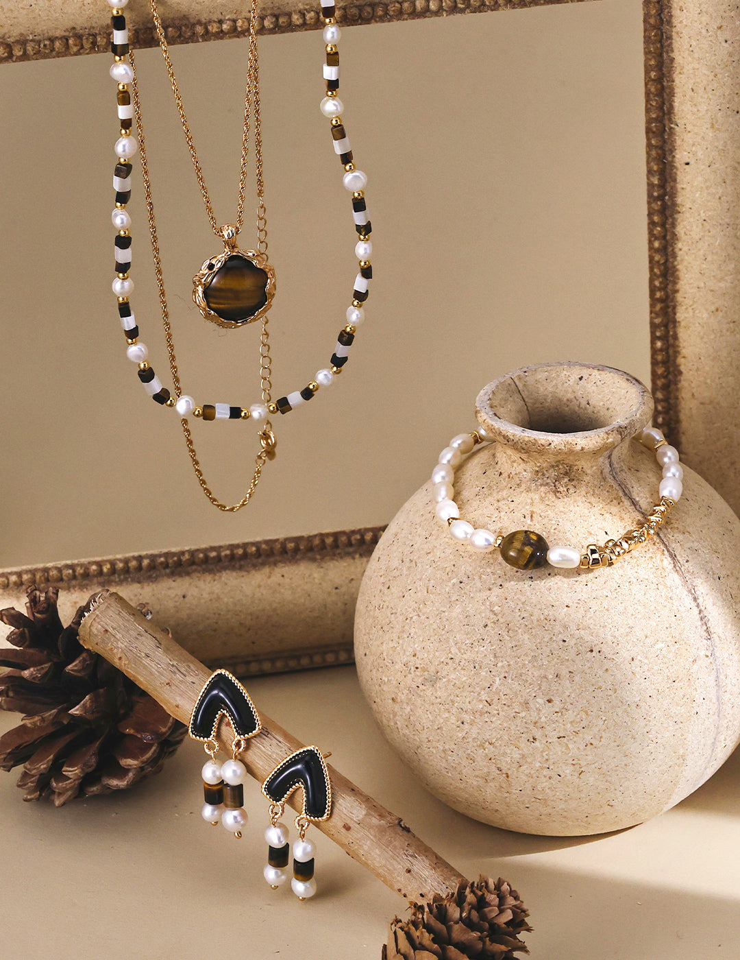 101639 Tiger Eye Stone Pearl Bracelet