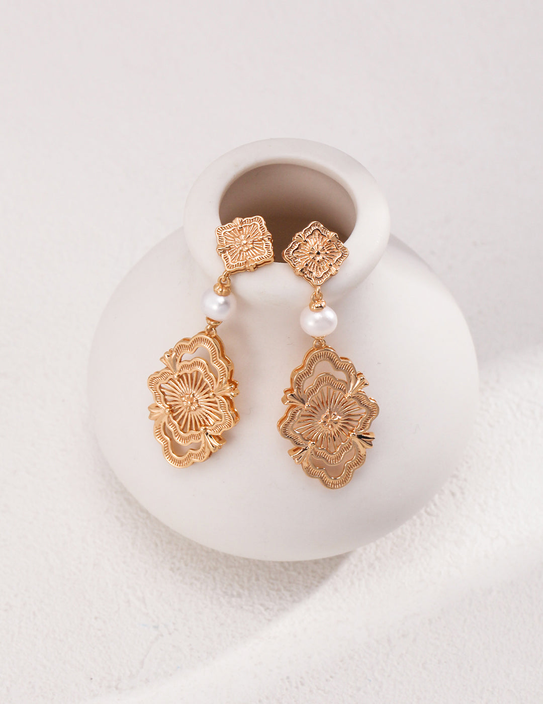E01095-2 Elegant Vintage Middle Eastern Style S925 Silver Pearl Earrings ~