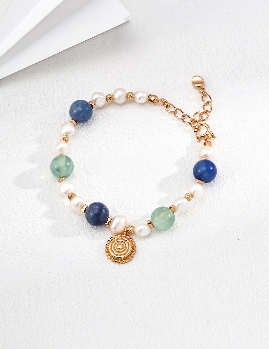 QL-SL0239-2 S925 Silver Vintage Natural Pearl Bracelet — Fresh Blue, Elegant Green.