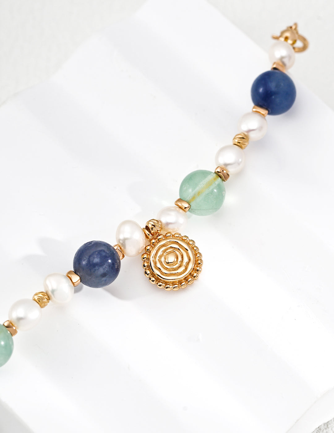 QL-SL0239-2 S925 Silver Vintage Natural Pearl Bracelet — Fresh Blue, Elegant Green.