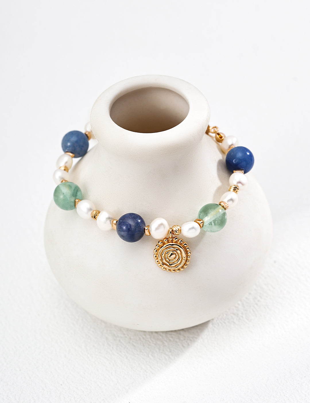 QL-SL0239-2 S925 Silver Vintage Natural Pearl Bracelet — Fresh Blue, Elegant Green.