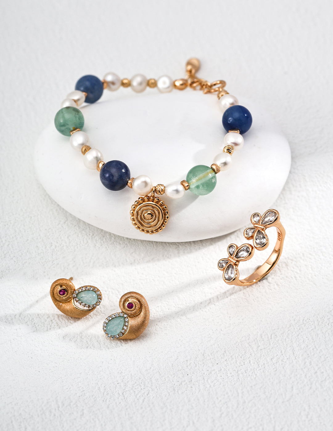 QL-SL0239-2 S925 Silver Vintage Natural Pearl Bracelet — Fresh Blue, Elegant Green.
