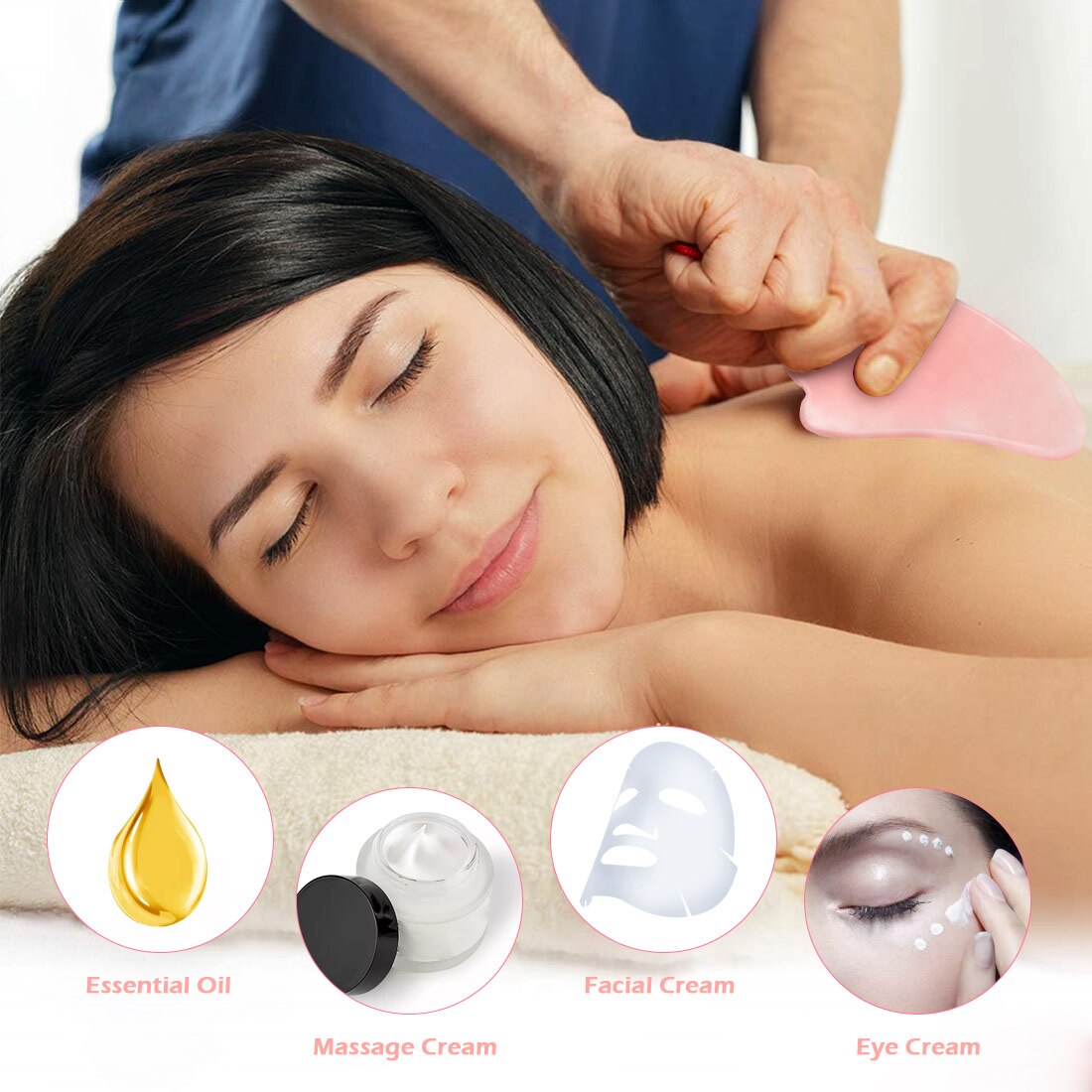 Rose Quartz Gua Sha Massage Tool Set