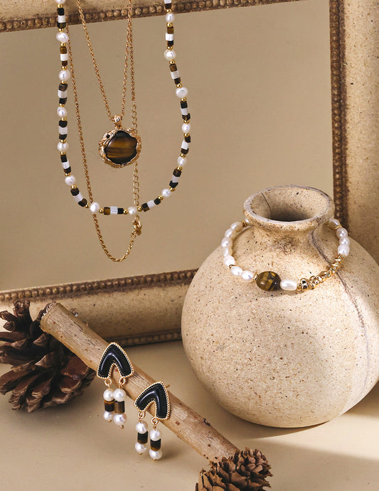 101639  Tiger Eye Stone Pearl Bracelet