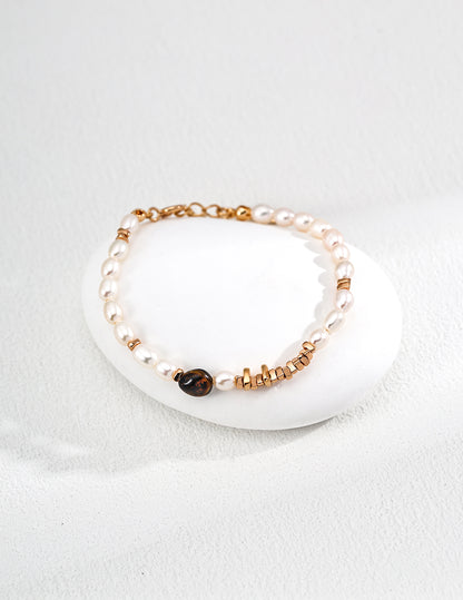 101639  Tiger Eye Stone Pearl Bracelet
