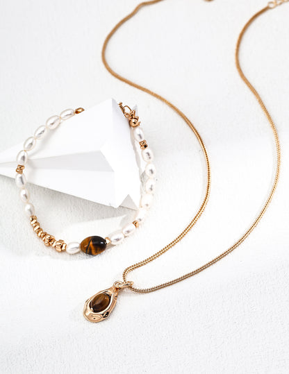 101639  Tiger Eye Stone Pearl Bracelet