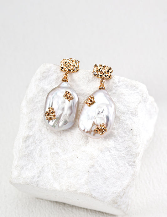 102491  S925 silver vintage natural pearl zircon earrings