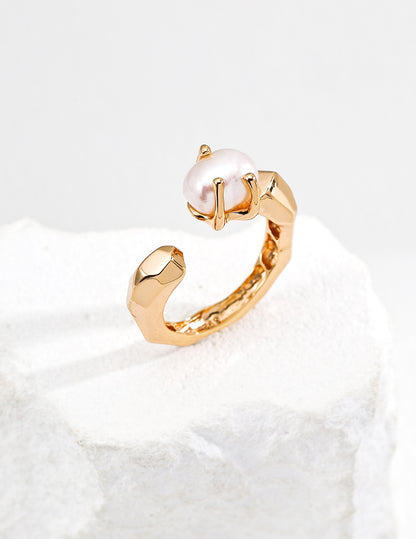 102519  S925 Silver Simple Natural Pearl Ring