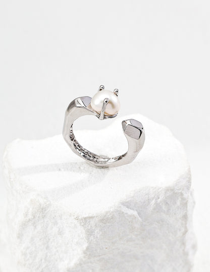 102519  S925 Silver Simple Natural Pearl Ring
