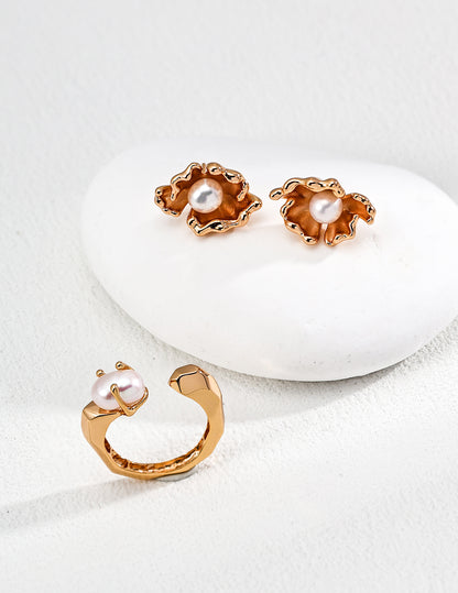 102519  S925 Silver Simple Natural Pearl Ring
