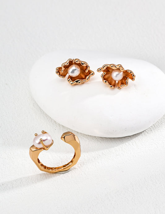 102519  S925 Silver Simple Natural Pearl Ring