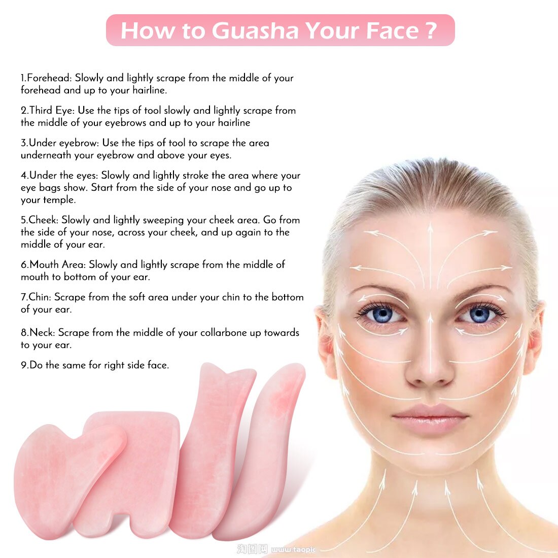 Rose Quartz Gua Sha Massage Tool Set