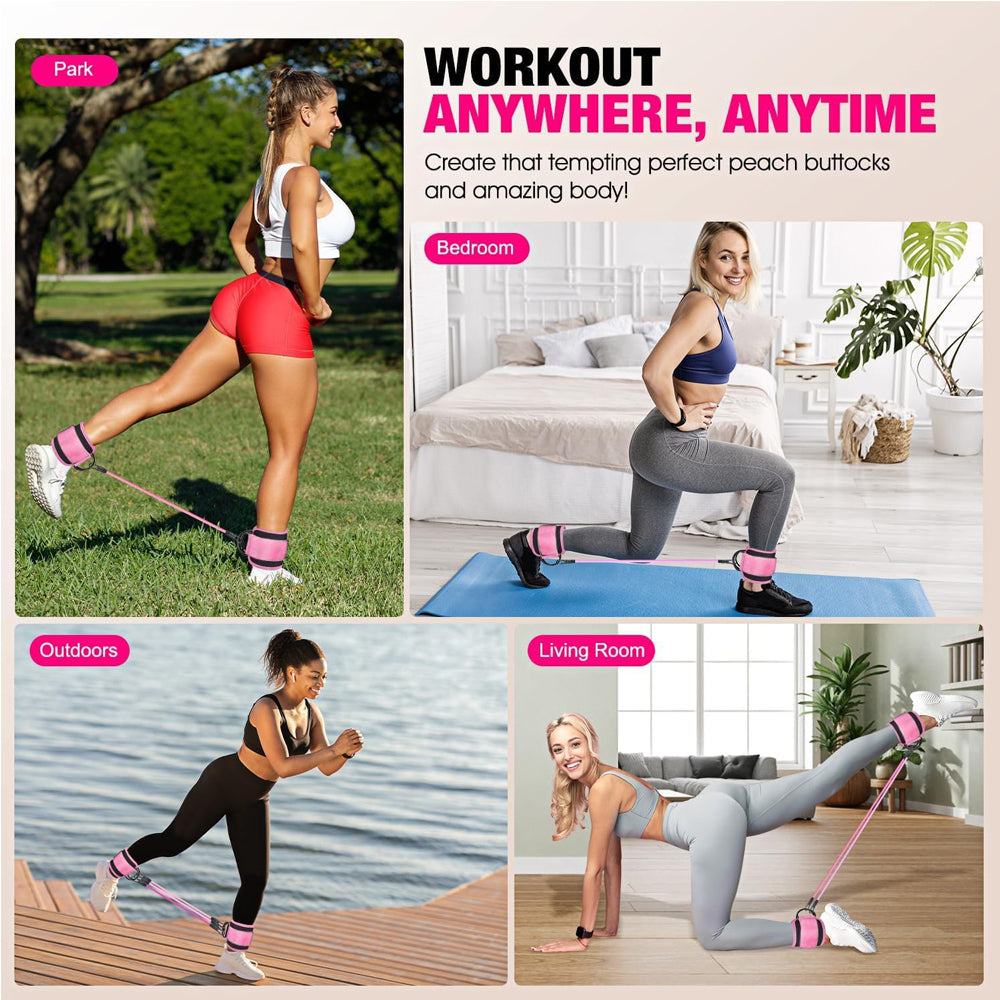 Ankle Resistance Bands with Cuffs — Leg Workout for Kickbacks & Glutes