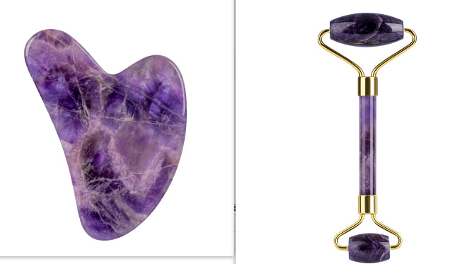 Amethyst Crystal Gua Sha & Heart Roller Gift Set