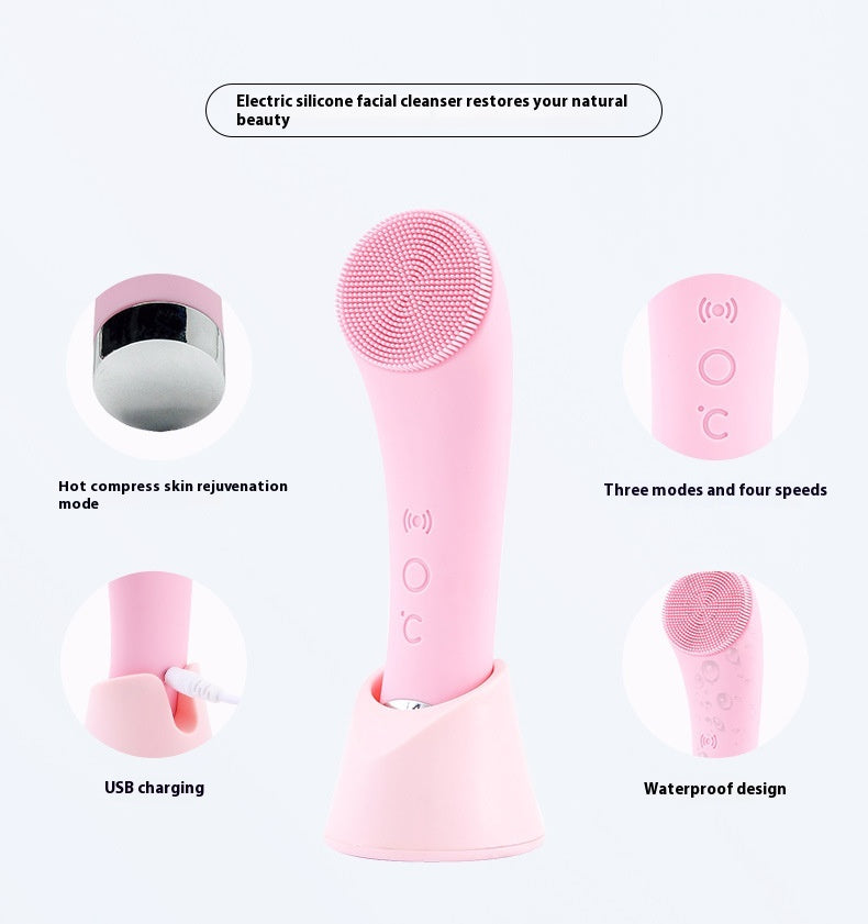 Silicone Electric Facial Cleansing Brush — Vibration & Heating