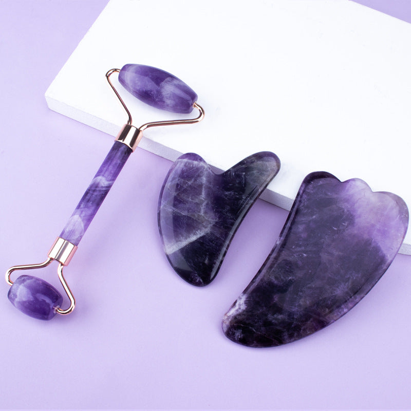 Amethyst Crystal Gua Sha & Heart Roller Gift Set
