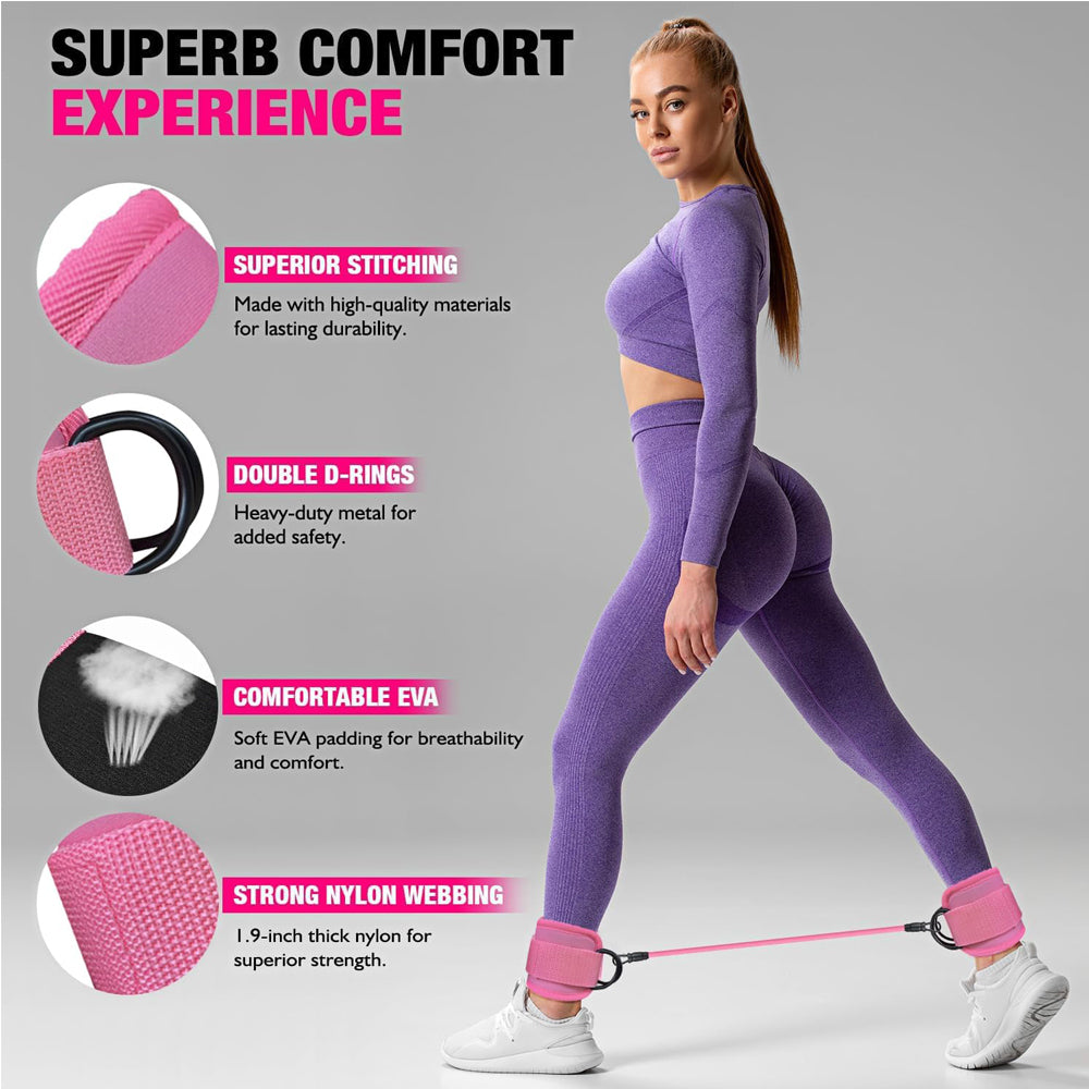 Ankle Resistance Bands with Cuffs — Leg Workout for Kickbacks & Glutes