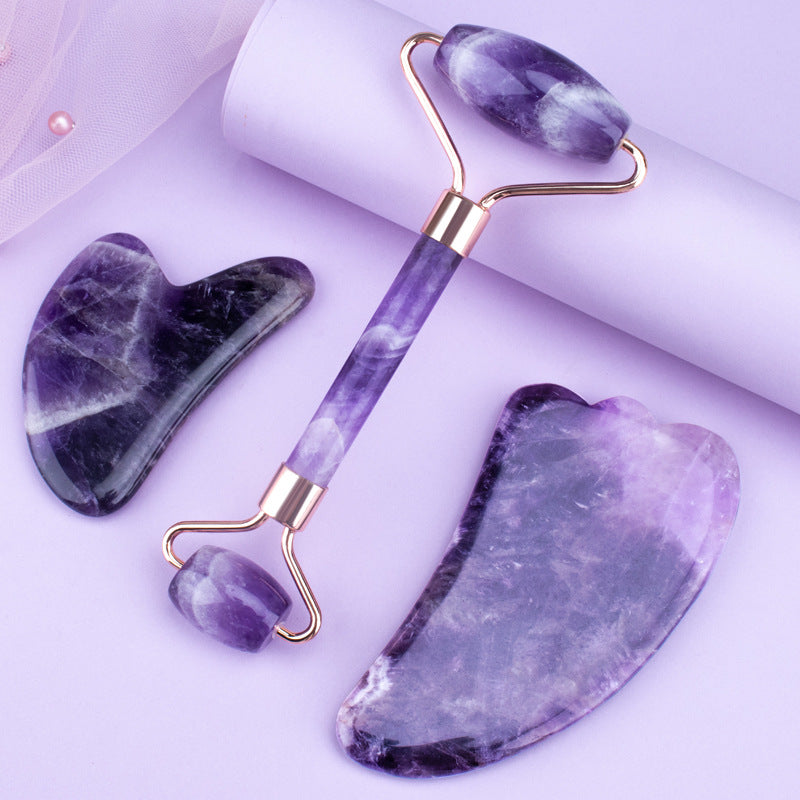 Amethyst Crystal Gua Sha & Heart Roller Gift Set