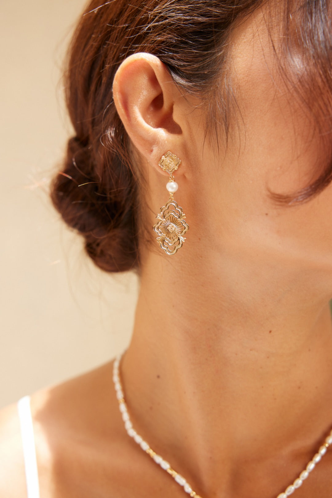 E01095-2 Elegant Vintage Middle Eastern Style S925 Silver Pearl Earrings ~