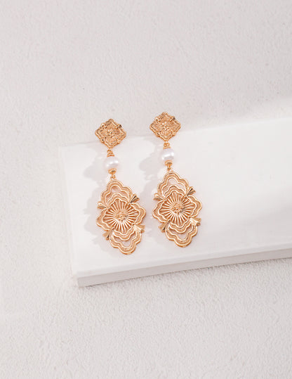E01095-2 Elegant Vintage Middle Eastern Style S925 Silver Pearl Earrings ~