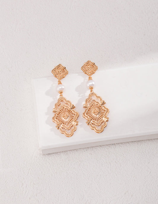 E01095-2 Elegant Vintage Middle Eastern Style S925 Silver Pearl Earrings ~