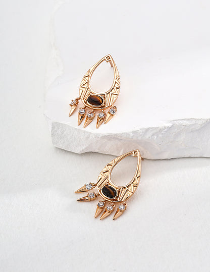E01161  S925 Silver Black Onyx / Tiger’s Eye Vintage Earrings