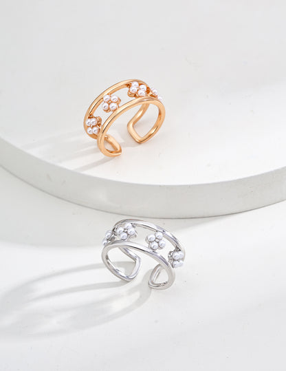 QL-J0263。S925 Silver Simple Imitation Pearl Shell Ring