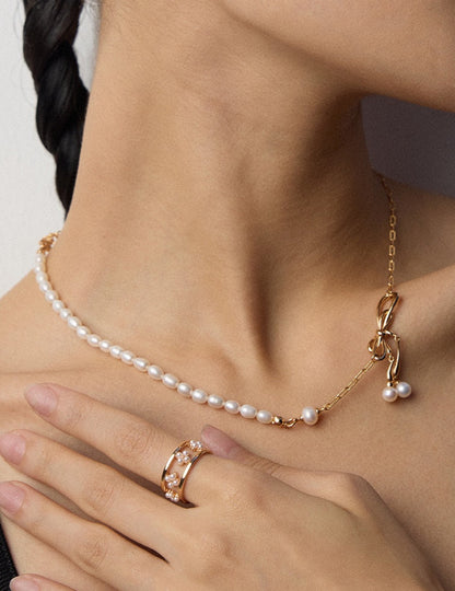 QL-J0263。S925 Silver Simple Imitation Pearl Shell Ring