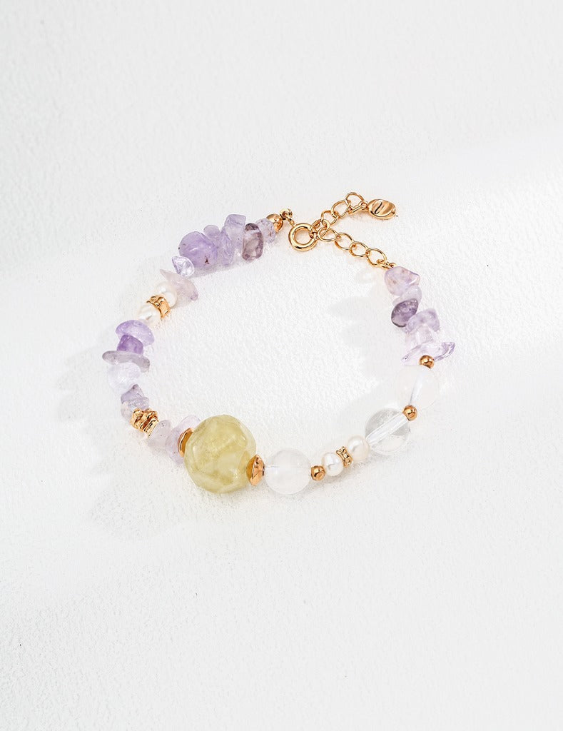 QL-SL0230  S925 Simple and Elegant Multicolor Crystal Bracelet. Featuring yellow crystal and amethyst as the highlights, with a carefully arranged design that showcases the unique beauty of both crystals…