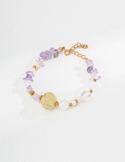 QL-SL0230  S925 Simple and Elegant Multicolor Crystal Bracelet. Featuring yellow crystal and amethyst as the highlights, with a carefully arranged design that showcases the unique beauty of both crystals…