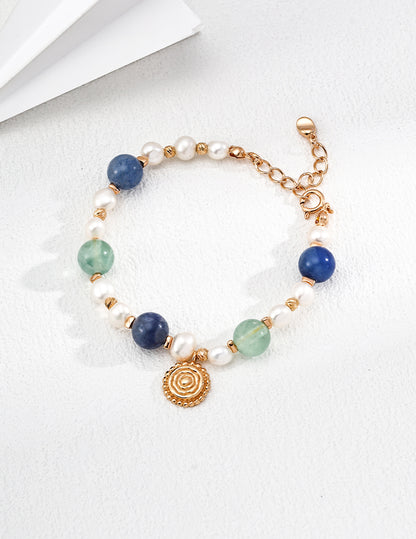 QL-SL0239-2  S925 Silver Vintage Natural Pearl Bracelet — Fresh Blue, Elegant Green.