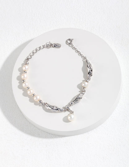 QL-YS0020 Natural Pearl Silk Ribbon Design Series — Pure Silver Pearl Bracelet，Necklace,Earrings
