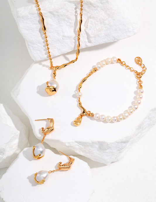 SL0071   S925 Silver Pearl Bracelet， Necklace， Earrings