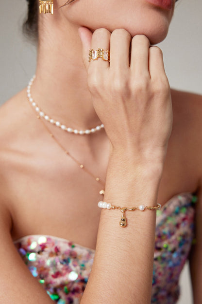 SL0071   S925 Silver Pearl Bracelet， Necklace， Earrings