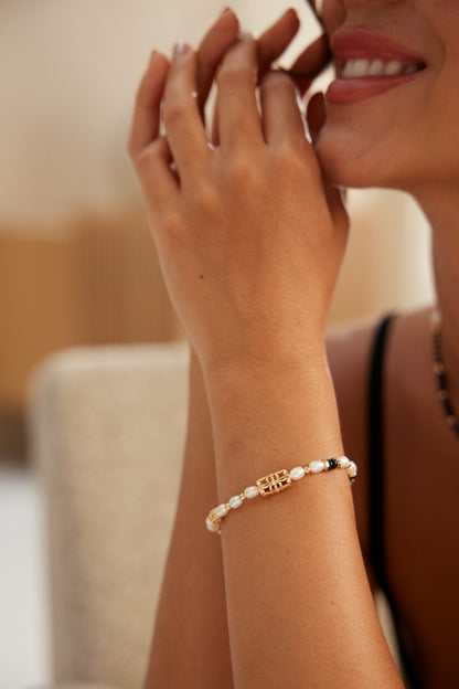 SL0117  Vintage S925 Silver Pearl Bracelet