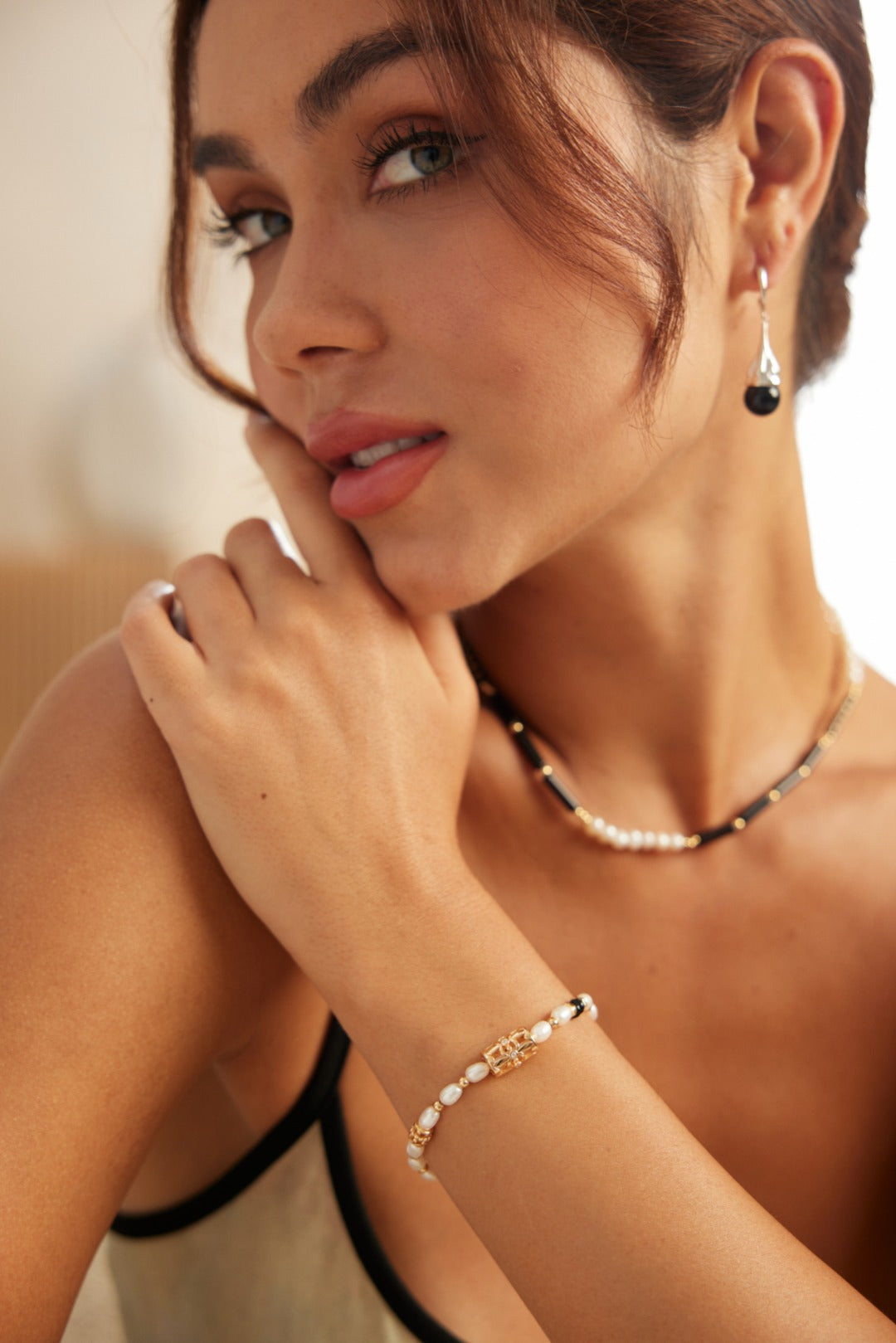 SL0117  Vintage S925 Silver Pearl Bracelet
