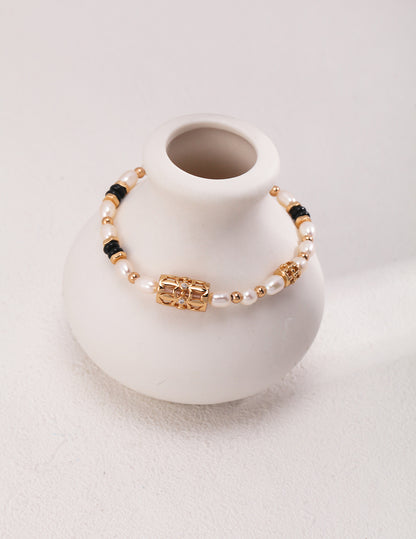 SL0117  Vintage S925 Silver Pearl Bracelet