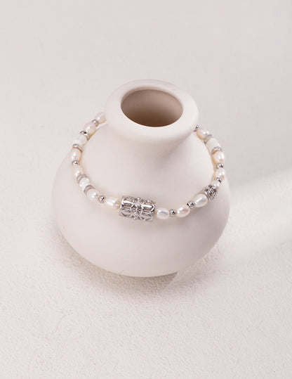 SL0117  Vintage S925 Silver Pearl Bracelet