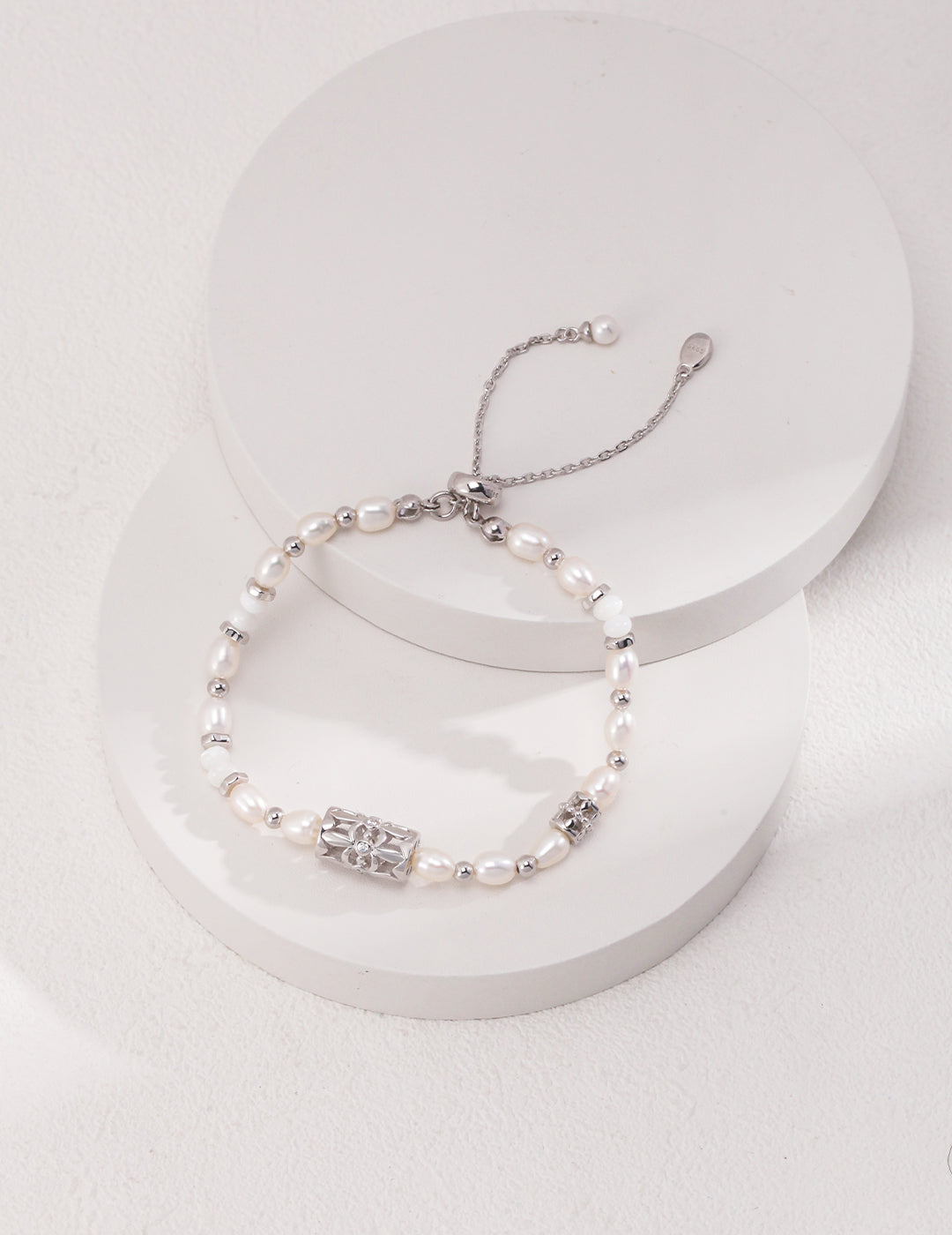 SL0117  Vintage S925 Silver Pearl Bracelet