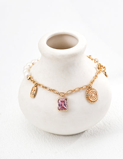 QL-SL0187-2  S925 Silver Vintage Natural Pearl and Zircon Bracelet，Earrings,Ring