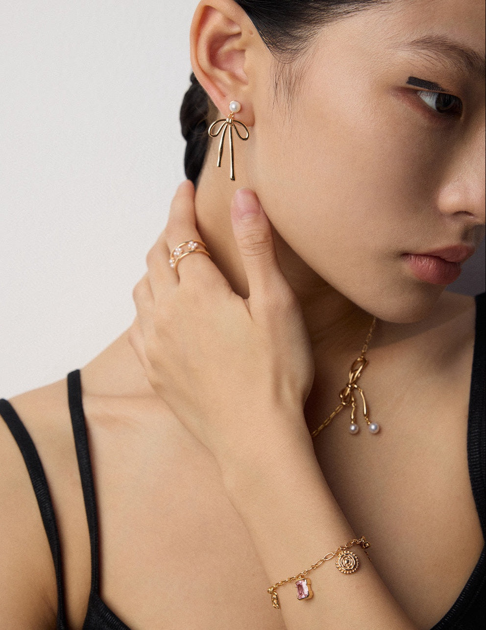 QL-SL0187-2  S925 Silver Vintage Natural Pearl and Zircon Bracelet，Earrings,Ring