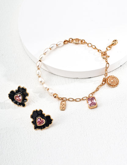 QL-SL0187-2  S925 Silver Vintage Natural Pearl and Zircon Bracelet，Earrings,Ring