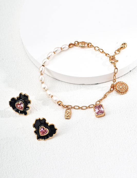 QL-SL0187-2  S925 Silver Vintage Natural Pearl and Zircon Bracelet，Earrings,Ring