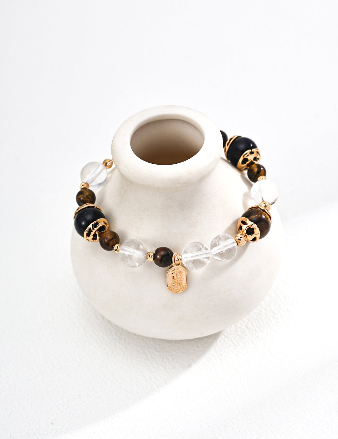SL0231-2  S925 Silver Fashion Wealth-Bringing Tiger’s Eye & Black Onyx Crystal Pearl Bracelet