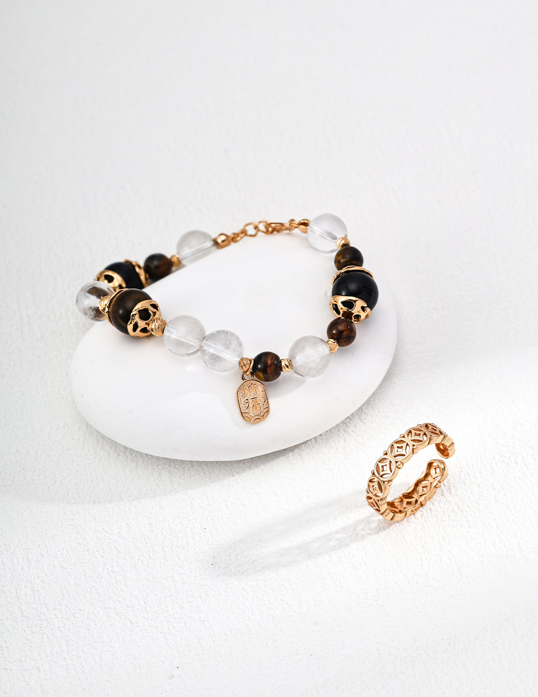 SL0231-2  S925 Silver Fashion Wealth-Bringing Tiger’s Eye & Black Onyx Crystal Pearl Bracelet