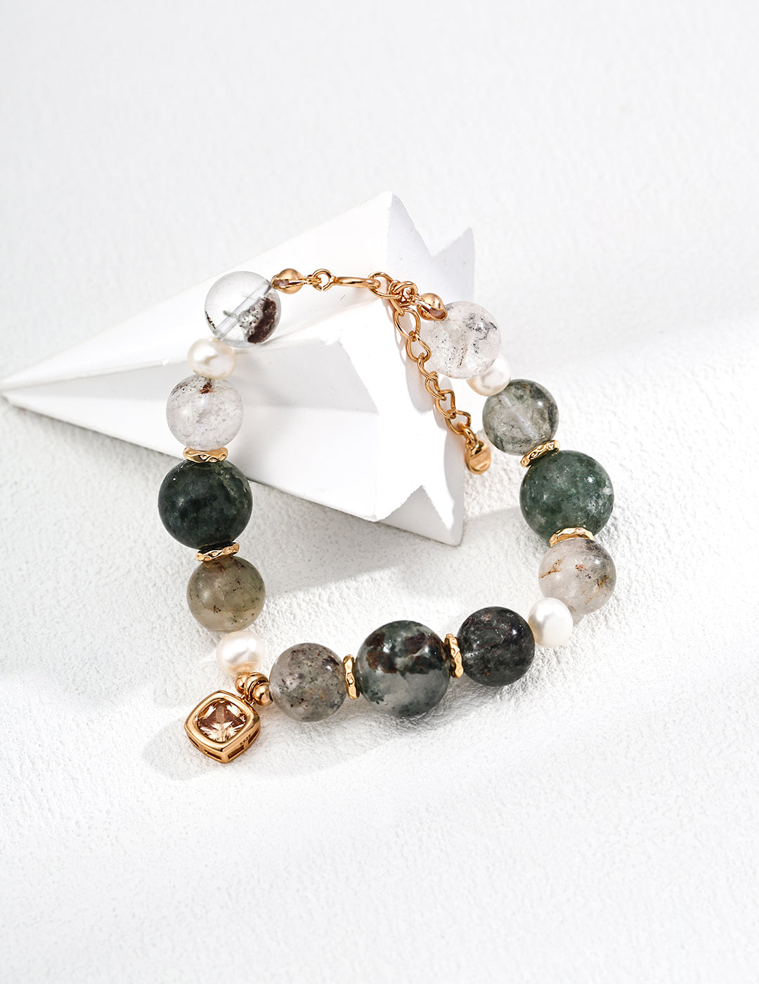 SL0232-2 S925 Silver Natural Pearl and Phantom Crystal Bracelet