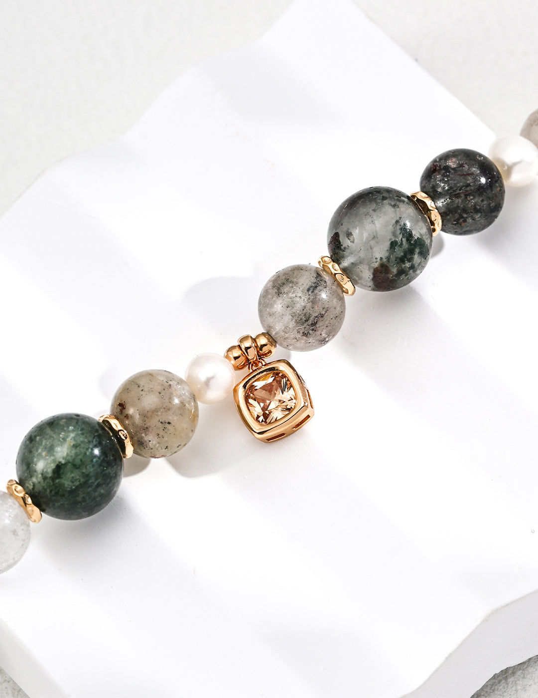 SL0232-2 S925 Silver Natural Pearl and Phantom Crystal Bracelet