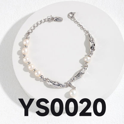 QL-YS0020 Natural Pearl Silk Ribbon Design Series — Pure Silver Pearl Bracelet，Necklace,Earrings