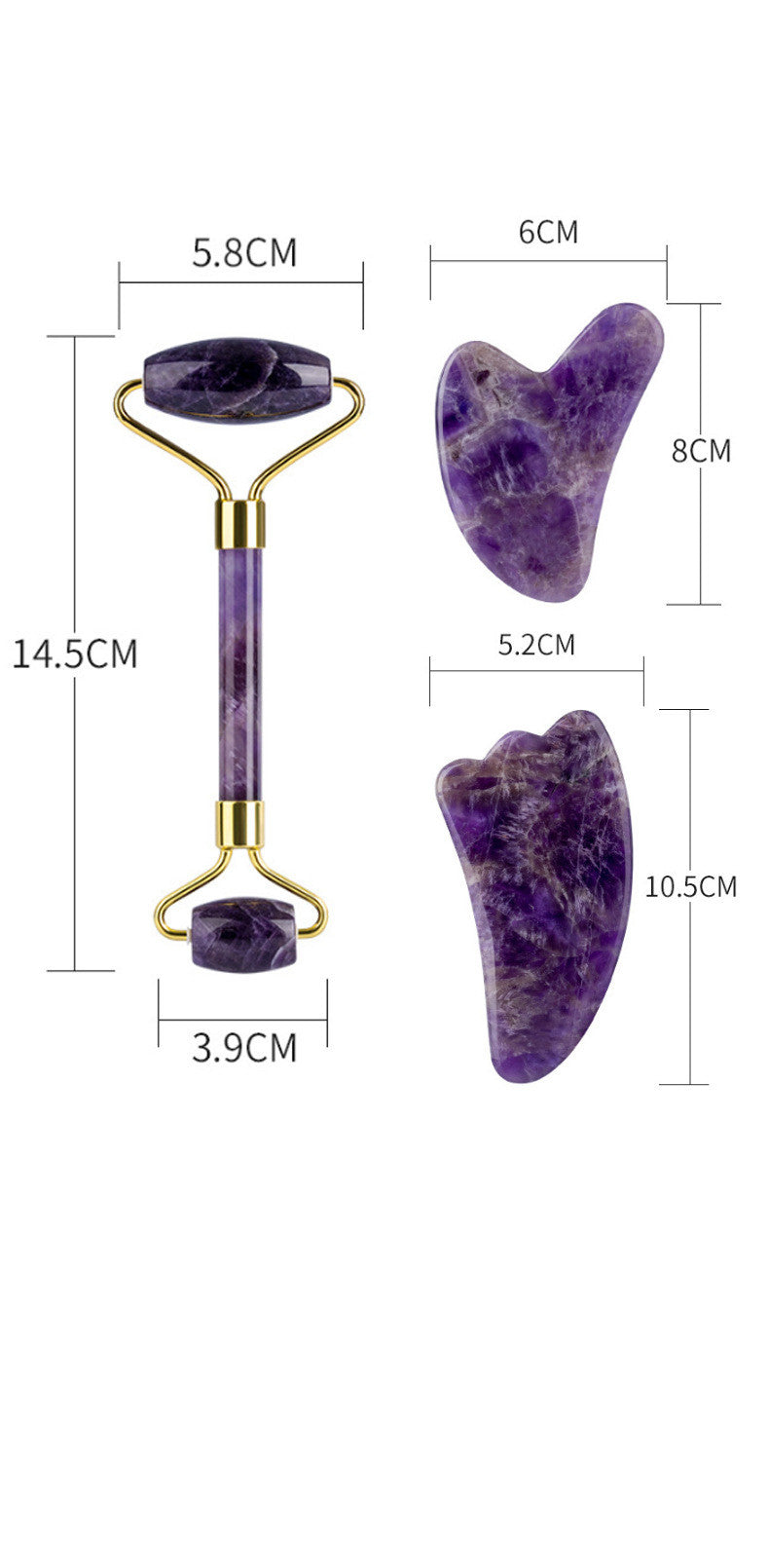 Amethyst Crystal Gua Sha & Heart Roller Gift Set