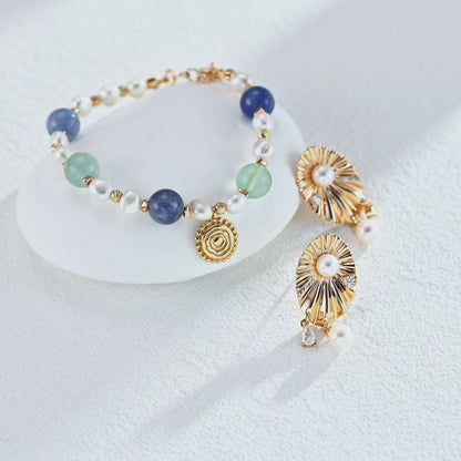 QL-SL0239-2  S925 Silver Vintage Natural Pearl Bracelet — Fresh Blue, Elegant Green.